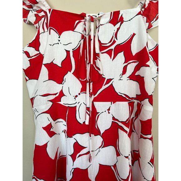 Revolve J.O.A. Floral Mini Dress Medium Red White Summer Ruffles Boho - Picture 5 of 11